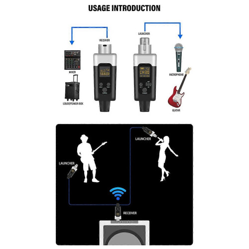 0V/48V Wireless XLR Microphone Transmitter and Receiver Wireless System Rechargeable compatible with 1