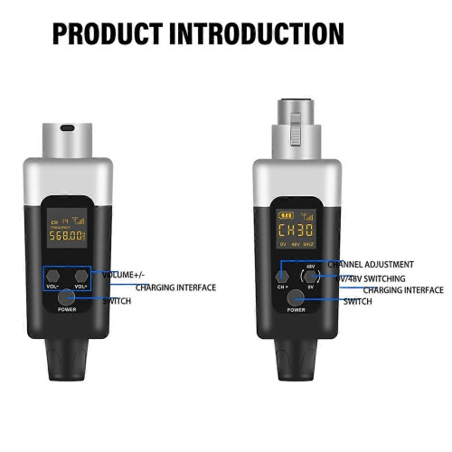 0V/48V Wireless XLR Microphone Transmitter and Receiver Wireless System Rechargeable compatible with 2