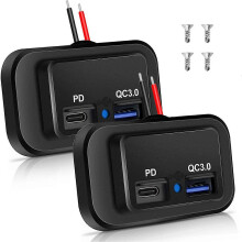12V/24V RV USB Socket, Dual PD3.0 Type-C (USB C) & Quick Charge QC3.0 USB-A Port Panel-Mount Car USB