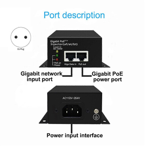 Εγχυτήρας PoE++ υψηλής ισχύος Gigabit 90W (Af/At/Bt) για σημείο πρόσβασης κάμερας IP 2