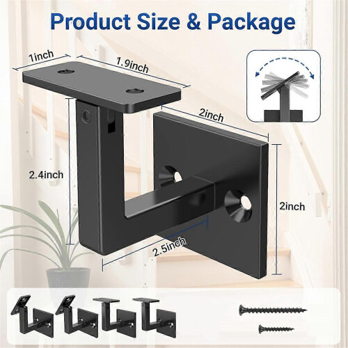 4 adjustable railing brackets, stair railing brackets, stair handrail brackets, wall mounting 1