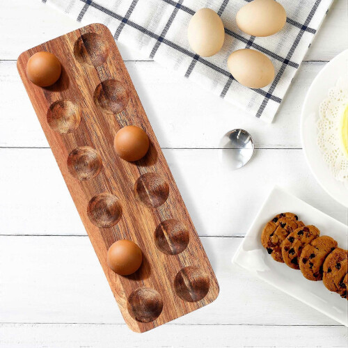 12-Hole Japanese Wooden Egg Storage Box, Double Row, Kitchen Organizer, Egg Holder 1