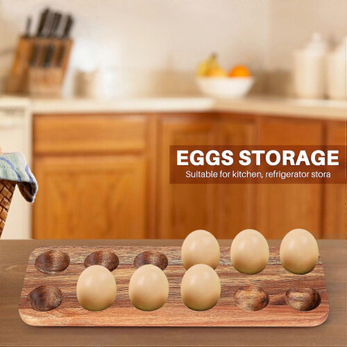 12-Hole Japanese Wooden Egg Storage Box, Double Row, Kitchen Organizer, Egg Holder 2