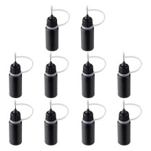 Pack of 10 precision tip applicator bottles, black metal needle, 10 ml plastic bottle.