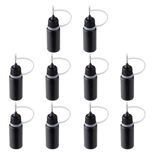 10pcs Precision Tip Application Bottles Black Metal Needle Plastic Bottle 10ML Precision Tip