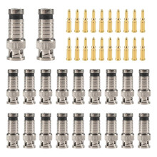 20 BNC compression connectors, 75 Ohm couplers with copper pin compatible with RG58-59 crimper, video connectors, Exten