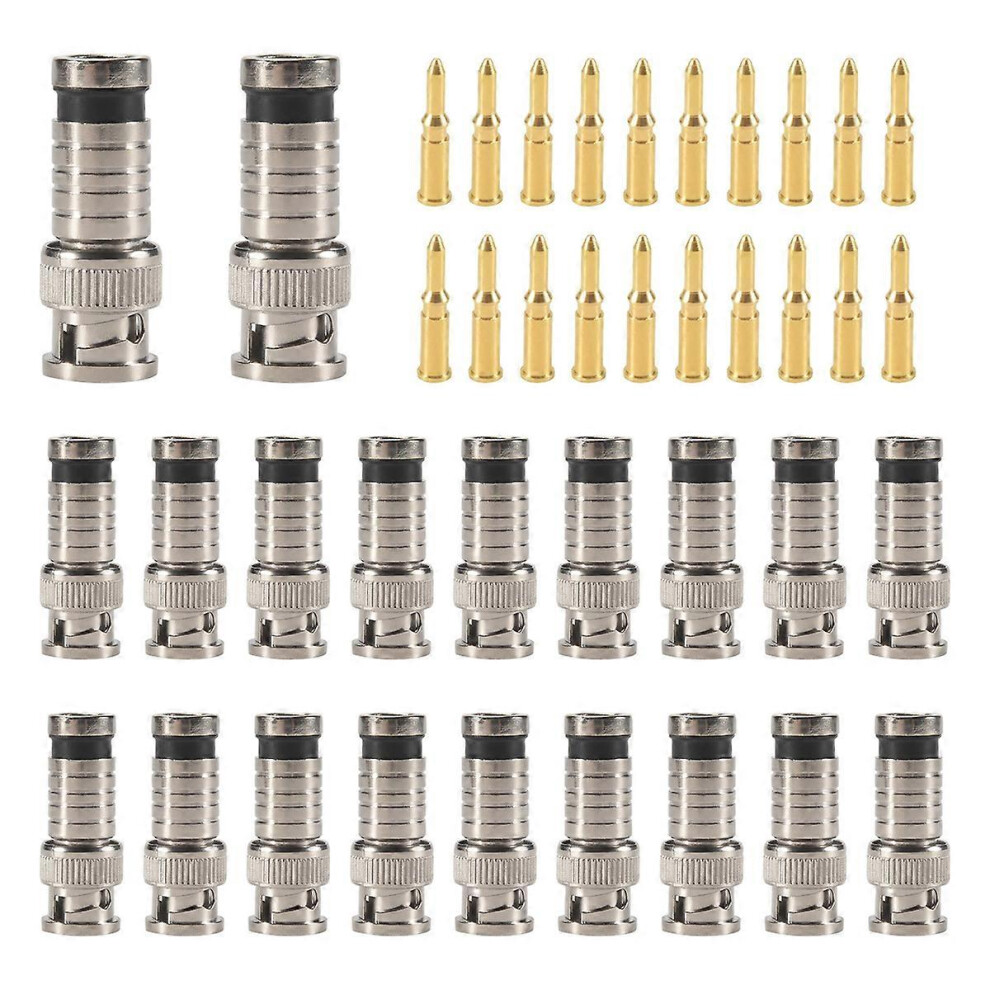 20 Bnc Compression Connectors, 75 Ohm Couplers With Copper Pin Compatible With Rg58-59 Crimper, Video Connectors, Exten 8003097776690