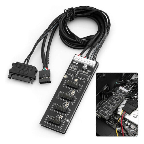 9-pin USB header splitter, USB 2.0 header splitter with SATA power cable, internal USB hub compatible with CPU/RG 1