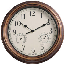 12-inch wall clock, retro waterproof clock with thermometer and hygrometer display, silent clock compatible with I