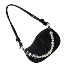 Süße Damen-Umhängetasche, Achseltasche mit Perlenkette,-Schwarz