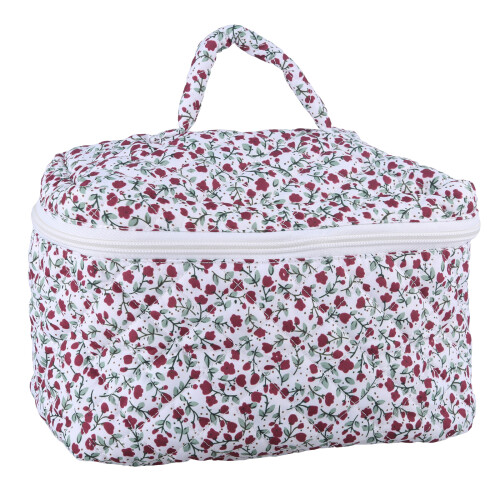 Gesteppte Make-up-Tasche mit Reißverschluss, Blumenmuster,-L
