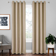 Luxury Microfiber Total Privacy Blackout Thermal Grommet, Blackout Curtains for Bedroom Living Room, Silver Grommets 1.6 Inch, 2 Panels Beige, Room