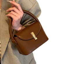Compact PU Leather Crossbody Bag Shoulder Bags-Coffee color