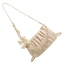 Dameswolktas met parelketting PU-leren schoudertas Zoete-Beige