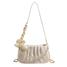 Sac nuage en cuir PU pour femmes, sacoche avec chaîne de-Blanc
