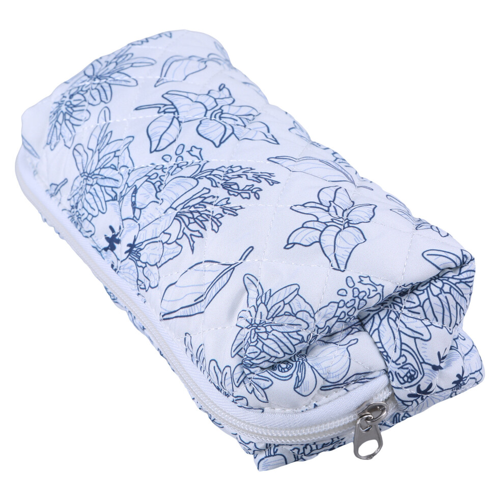 Quilted Makeup Bag with Zipper Large Flower Toiletry Storage-S