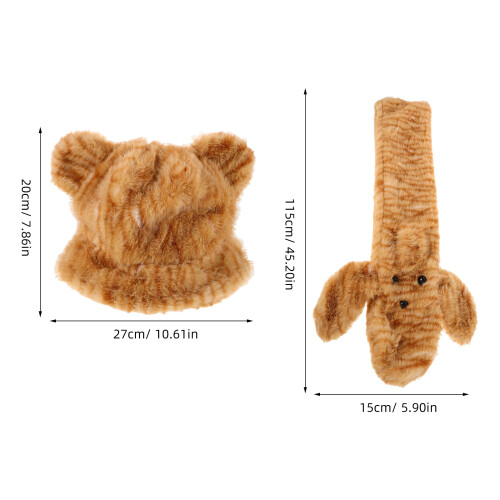 1Set Tiger Mütze Schal Set Plüsch Für Winter, Hellbraun 1