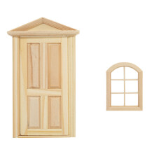 2 Sztuki Drewniane Miniatury Domku Lalek – Drzwi I Okno Do Montażu