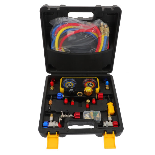conjunto manômetro a/c 4 vias compatível r134a r410a r32 2