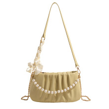 Sac à bandoulière avec chaîne de perles pour femmes, sac-Vert