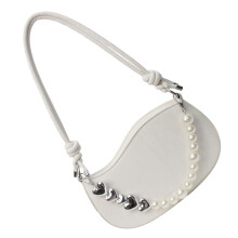 Women Handbag Trend Shoulder Bag with Pearl Chain French-Beige