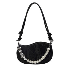 Sac Ă bandouliĂšre avec chaĂźne de perles pour femmes, sac Ă -Noir