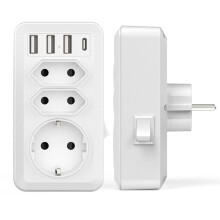 7-i-1 smart USB-vegglader, 3 AC-utganger (16A, 3800W) med 3 5V/3.4A USB-porter, 1 Type-C-port, kompakt adapter for lading av flere