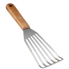 Stainless Steel Cooking Utensil for Nonstick Pans, Wood Handle Fish Spatula with Beveled Edge and Slotted Head, Kitchen Slotted Turner