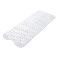 Duschmatta, halkfri extra lång badkarsmatta med sugkoppar, grå (100x40 cm), maskintvättbar, konturerad stendesign för massageupplevelse
