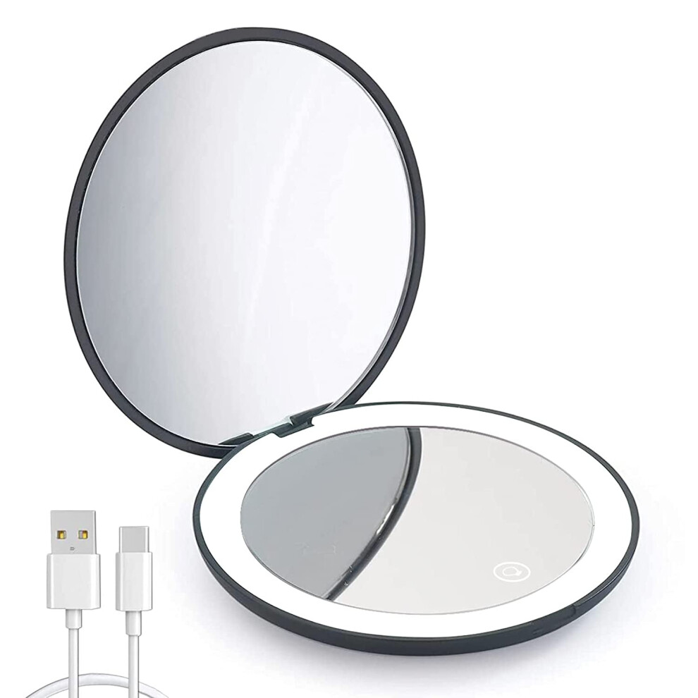 Magnification Compact Mirror, Rechargeable LED Purse Mirror with Dimmable 3 Color Temperature, for Stylish Beauty Touch-Ups Anywhere