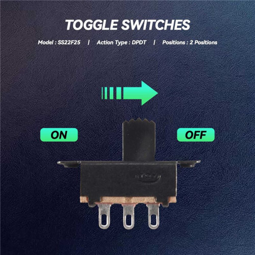 10 Pcs SS22F25-G7 2 Position DPDT 2P2T Panel Mount  Slide  Solder Lug 2