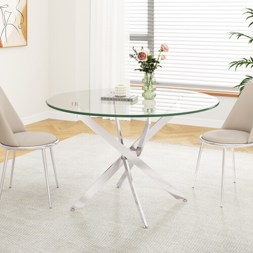 Large Round Tabletop with Stainless Steel Base