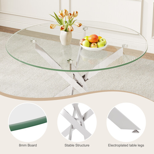 Large Round Tabletop with Stainless Steel Base 2
