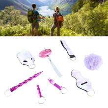 Set di 9 portachiavi di sicurezza per donne con allarme forte e sibilo, viola