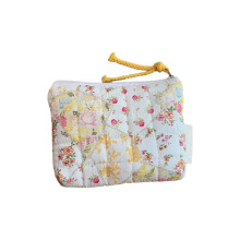 Quilted Cotton Toiletry Bag Cute Flower Pattern Coin-Yellow