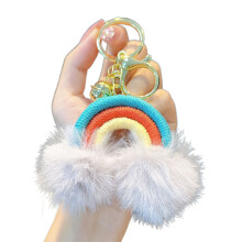 Porte-clés boule de poils arc-en-ciel, sac à dos,-Lac Bleu