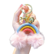 Porte-clés boule de poils arc-en-ciel, sac à dos, sac à-Bleu