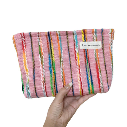 Versatile Woolen Makeup Bag Chic Toiletry Pouch Storage-Pink