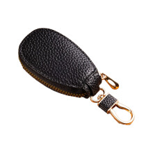 Stylish PU Leather Car Key Wallets Mini Size with Zipper-Black