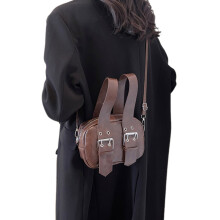 Vintage Crossbody Bag Solid Color Leather Trendy-Coffee