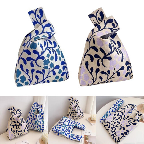 Sac de courses en tricot polyvalent, sac à main à la mode-Bleu 2