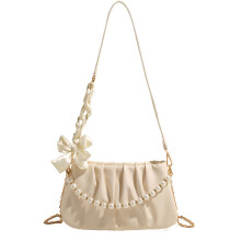 Sac à bandoulière en cuir PU pour femmes, sacoche-Beige