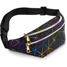 Holographic Fanny Pack, Waterproof Adjustable Belt Waist Bag with Clear Rhinestones and PU Leather for Shopping Parties Everyday Use