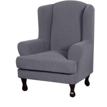 Chic Wingback Chair Slipcover, Navy 2-Piece Sofa Cover with High Stretch Jacquard Fabric, Easy to Install & Stay in Place, Perfect Fit for Leather &