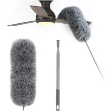 Scratch-Resistant Aluminum Pole Extendable Pole Duster, Telescopic Microfiber Duster for Cobweb Gray Furniture Ceiling Fans, Flexible Head Washable