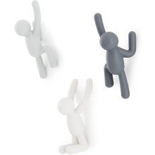 Set de 3 suporturi de haine gri asortate cu design transformator, capete, brațe și picioare, cârlige decorative de dimensiuni mari, aspect unic