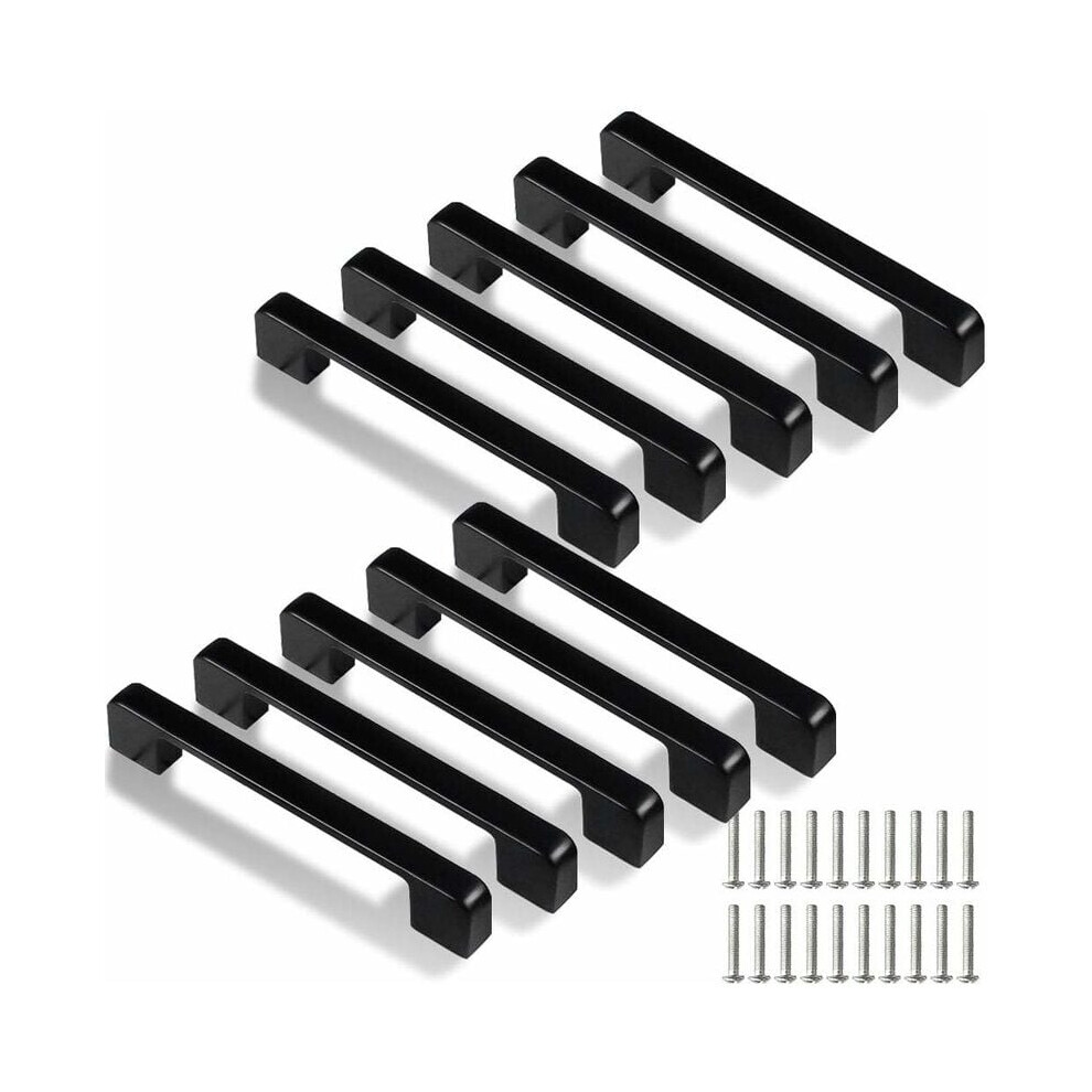 10Pcs Matte Black Cabinet Handles, 128Mm Hole Center Drawer Pulls For Kitchen, Bath, Wardrobe - Environmentally Friendly, Heavy Duty, Protective 9433291672877
