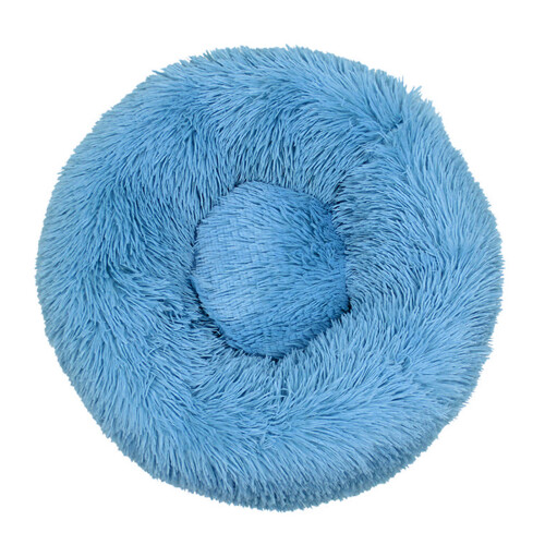 Plush Round Shape Pet Sleeping Bed Warm Winter for Cat-Blue S