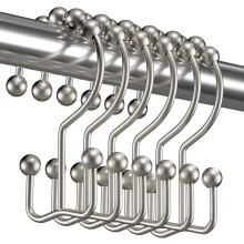 Rust Resistant Shower Curtain Hooks, Easy Installation & Removal For Bathroom, Smooth Glide Double Hooks Design For Shower Curtain And Liner