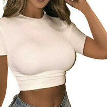 Damen Kurzärmeliges Cropped-Shirt S–XXL Weiß Slim Fit Lässiges Top